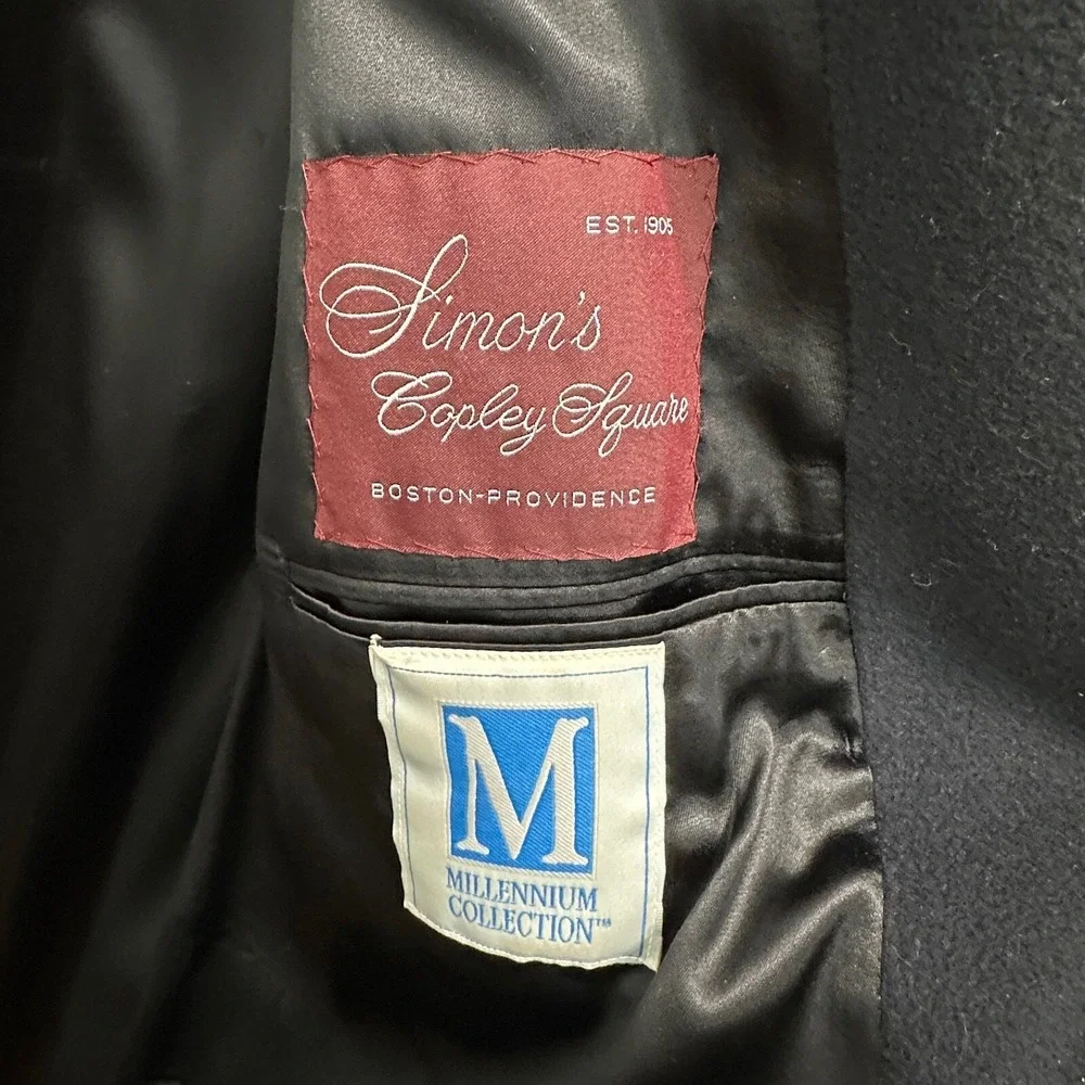 Rare Vintage Simons Copley Square 100% Mongolian Cashmere Black Overcoat‎ 48R